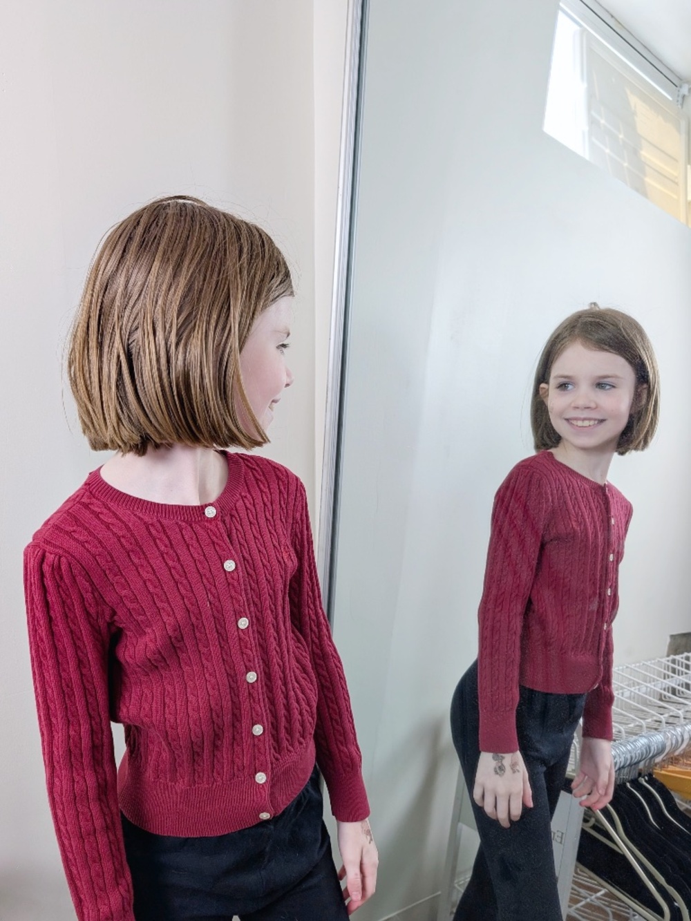 Girls Polo Ralph Lauren Cable Knit Cardigan Sweater Burgundy Size 6